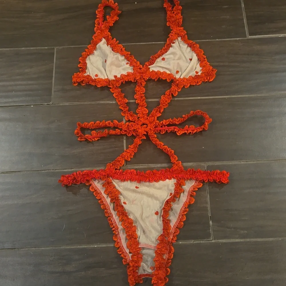 RARE Biege Mesh And Red Hearts W/ Lace Intimate NWOT - Picture 4 of 4
